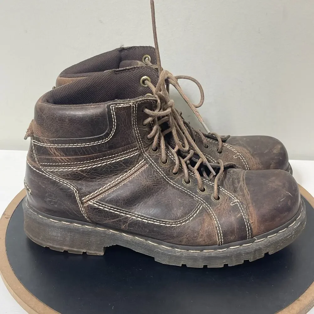 VTG Dr. Martens Boots Men 12 Brown Leather Work SOREN Chunky Combat Y2K‎
